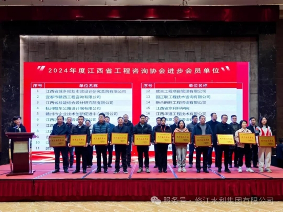 喜報(bào) | 修江水利集團(tuán)榮獲 2024 年度江西省工程咨詢協(xié)會(huì)進(jìn)步會(huì)員單位稱號
